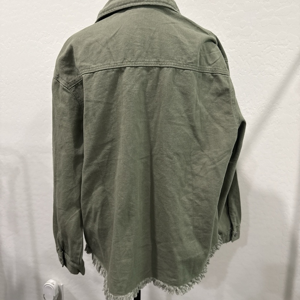 Khaki green denim jacket with fringe size medium - Picture 3 of 3